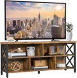 Yaheetech TV Stand for Living Room, Industrial Entertainment Center for 65 Inch TV, Rustic TV Console Stand with Storage Cabinets Wood and Metal, Rustic Brown - Image 2