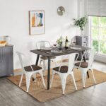 Yaheetech Metal Dining Chairs Set of 4, Industrial Stackable Kitchen Chairs with Wood Top Seat for Dining Room/Restaurant/Bistro/Patio, Indoor & Outdoor Use, White - Image 3