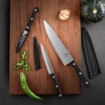 Kitchen Knife, 3-Pcs Knife Set With Sheath, 8 Inch Chef Knife, 4.5 Inch Utility Knife, 4 Inch Paring Chef Knife, Stainless Steel, Black - Image 5