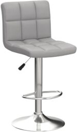 Leopard Bar Stools, Modern PU Leather Adjustable Swivel Bar Stool with Back, Set of 2 (Light Grey) - Image 5