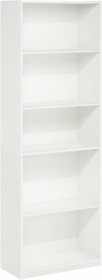 Furinno GEHRY Book Shelf, 5-Tier Bookshelf, Bookcase with Adjustable Shelves, 11.6 x 24.8 x 71.4, for Living Room, Bedroom, Home Office, White - Image 6