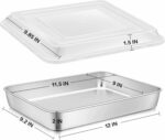 E-far Stainless Steel Baking Pan with Lid, 12⅓ x 9¾ x 2 Inch Rectangle Sheet Cake Pans with Covers Bakeware for Cakes Brownies Casseroles, Non-toxic & Healthy, Heavy Duty & Dishwasher Safe - Set of 2 - Image 3