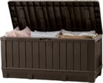 Keter Kentwood 92 Gallon Resin Deck Box-Organization and Storage for Patio Furniture Outdoor Cushions, Throw Pillows, Garden Tools and Pool Floats, Brown - Image 2