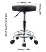 KKTONER PU Leather Round Rolling Stool with Foot Rest Swivel Height Adjustment Spa Drafting Salon Tattoo Work Office Massage Stools Task Chair Small (Black) - Image 4