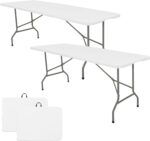Set of 2 Folding Table 6 FT Lightweight Camping Table Portable Plastic Rectangular Outdoor Dining Table Steel Legs Fold-in-Half with Carrying Handle for Indoor,Picnic,Party,Wedding,Events(White) - Image 2