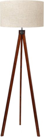 LEPOWER Wood Tripod Floor Lamp, Mid Century Standing Lamp, Modern Design Studying Light for Living Room, Bedroom, Study Room and Office, Flaxen Linen Shade with E26 Base Brown - Image 2