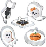 5 Pieces Mini Halloween Cookie Cutters, Size 2.2" to 2.6" Small Stainless Steel Molds Ghost, Cat, Bat, Pumpkin Holiday Shapes for Halloween Party Decorations - Image 2