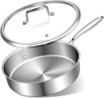 EWFEN 12 Inch Tri-Ply Stainless Steel Frying Pan, Compatible with All Cooktops Up to 600℉, Large Frying Pan with lids, Induction-Ready Skillet, Dishwasher and Oven Safe, Even Heat, 12" Saute Pan+Lid - Image 2