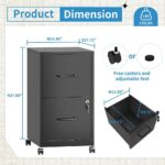 Mobile File Cabinet with Lock, 2 Drawer File Cabinets with Adujustable Feet and Wheels, Metal Office Storage Cabinet Under Desk,Vertical Filing Cabinets for Home Office, Required Assembly - Image 4