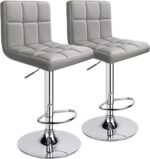 Leopard Bar Stools, Modern PU Leather Adjustable Swivel Bar Stool with Back, Set of 2 (Light Grey) - Image 2