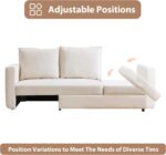 mestyl 62.5" Loveseat, 2-in-1 Sofa Bed Couch with Pull Out Bed, Futon Couch with Adjustable Armrests, Sofas for Living Room, Bedroom, Office, Small Spaces, 800lb Capacity, Linen Fabric, Modern, White - Image 5