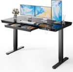 Marsail Glass Standing Desk with Drawer,55 x 28 inch Electric Standing Desk, Sit Stand Desk with One-Piece Tabletop & USB Charging Ports, Height Adjustable Desk with Storage for Home & Office Black - Image 2