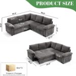 Modular Sectional Sofa with Pull Out Bed Sleeper Sofa L Shaped with Storage, Sectional Couch for Living Room Convertible Sofa Bed with Removable Sofa Cover(5 Seats Grey) - Image 3