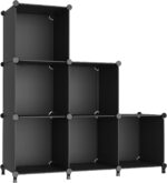 AWTATOS Cube Storage Organizer, Storage Cubes Shelves Bookshelf, 6 Cube Closet Organizers and Storage, DIY Stackable Plastic Clothes Organizer Shelving for Bedroom, Home, Black - Image 2