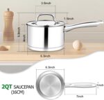 TeamFar 2 qt Saucepan with Lid, Stainless Steel Small Sauce Milk Pan with Tri-ply Bottom for Induction/Gas/Electric/Ceramic, Healthy & Heavy Duty, Mirror Finish & Straight Side, Dishwasher Safe - Image 3