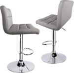 Leopard Bar Stools, Modern PU Leather Adjustable Swivel Bar Stool with Back, Set of 2 (Light Grey) - Image 6