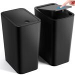 Bathroom Trash Can with Lid, 2 Pack 4 Gallons/15 Liters Garbage Can with Pop-Up Lid, Small Plastic Trash Can, Slim Trash Bin Waste Basket for Bathroom, Bedroom, Office, Living Room(Black) - Image 2