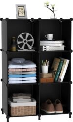 AWTATOS Cube Storage Organizer, Storage Cubes Shelves Bookshelf, 6 Cube Closet Organizers and Storage, DIY Stackable Plastic Clothes Organizer Shelving for Bedroom, Home, Black - Image 9
