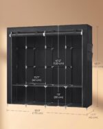 SONGMICS Portable Closet, Wardrobe Closet Organizer with Cover, 4 Hanging Rods and Shelves, 4 Side Pockets, 17.7 x 66.9 x 65.7 Inches, Large Capacity for Bedroom, Living Room, Ink Black URYG094B02 - Image 9