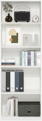 Furinno GEHRY Book Shelf, 5-Tier Bookshelf, Bookcase with Adjustable Shelves, 11.6 x 24.8 x 71.4, for Living Room, Bedroom, Home Office, White - Image 5