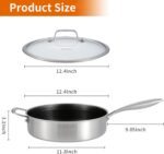 DELARLO Frying Pan,12 inch Tri-Ply Stainless Steel Skillet,6 Quart Saute Pan with lid, Compatible with All Cooktops,Oven Up to 660℉,Chicken Fryer,Dishwasher-Friendly - Image 4
