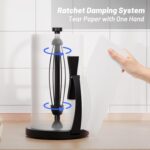 VEHHE Paper Towel Holder Countertop, Black Paper Towel Holder with Spring Activated Arm and Damping Effect, Simply Tear Paper Towel Stand for Bathroom and Kitchen (Black) - Image 3