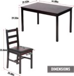 FDW | 5-Piece Solid Wood Dining Table Set for 4 | Brown | Pine Kitchen Table with Upholstered Chairs | Space-Saving Design | Smooth Easy-to-Clean Surface | for Dining Room, Apartment, Restaurant - Image 8