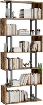 Gadroad 6 Tier Geometric Bookcase,S Shaped Bookshelf, Wood Decorative Storage Shelving, Modern Freestanding Display Shelves, Tall Book Shelf Unit for Living Room Bedroom, Rustic Brown - Image 2
