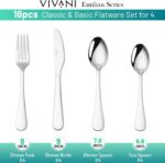 VIVANI 16 Piece Silverware Set for 4, Premium Stainless Steel Cutlery Set, Utensil Sets, Flatware Sets for 4, Forks Spoons and Knives Set Dishwasher Safe for Home Kitchen - Image 3