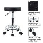 KKTONER PU Leather Round Rolling Stool with Foot Rest Swivel Height Adjustment Spa Drafting Salon Tattoo Work Office Massage Stools Task Chair Small (Black) - Image 7