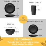 Teivio 32-Piece Kitchen Plastic Wheat Straw Dinnerware Set, Service for 8, Unbreakable Modern Dish Set - Dinner Plate/Dessert Plate/Cereal Bowl/Cup, for Apartment Essentials, Outdoor Camping,Black - Image 3