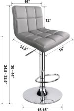 Leopard Bar Stools, Modern PU Leather Adjustable Swivel Bar Stool with Back, Set of 2 (Light Grey) - Image 4