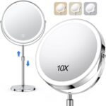 Lighted Makeup Mirror, Rechargeable Height Adjustable Double Sided, 1x/10x Magnifying with 3 Color, Brightness Adjustable, 360° Rotation Vanity, Gift for Women - Image 2