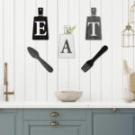 Jetec Cutting Board Eat Sign Set Hanging Art Kitchen Eat Sign Fork and Spoon Wall Decor Rustic Primitive Country Farmhouse Kitchen Decor for Home Decoration(Black, White, Gray) - Image 6