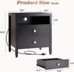 Huuger Black Nightstand Set of 2, Night Stand with Charger Station, Bedside Table with 2 Drawers, Bed Side Tables for Bedroom, Modern Nightstands, Metal Knobs, Painted Surface | with Charger Station, 2 Drawers, Bed Side Tables, for Bedroom, Metal Knobs, Painted Surface - Image 3