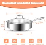 EWFEN 12 Inch Tri-Ply Stainless Steel Frying Pan, Compatible with All Cooktops Up to 600℉, Large Frying Pan with lids, Induction-Ready Skillet, Dishwasher and Oven Safe, Even Heat, 12" Saute Pan+Lid - Image 3