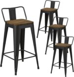 Black Bar Stools Set of 4, Metal Bar Stools with Wooden Seat, Modern 24”Counter Height Barstools with Low Back - Image 10