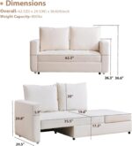 mestyl 62.5" Loveseat, 2-in-1 Sofa Bed Couch with Pull Out Bed, Futon Couch with Adjustable Armrests, Sofas for Living Room, Bedroom, Office, Small Spaces, 800lb Capacity, Linen Fabric, Modern, White - Image 4