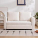 mestyl 62.5" Loveseat, 2-in-1 Sofa Bed Couch with Pull Out Bed, Futon Couch with Adjustable Armrests, Sofas for Living Room, Bedroom, Office, Small Spaces, 800lb Capacity, Linen Fabric, Modern, White - Image 10