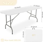 Set of 2 Folding Table 6 FT Lightweight Camping Table Portable Plastic Rectangular Outdoor Dining Table Steel Legs Fold-in-Half with Carrying Handle for Indoor,Picnic,Party,Wedding,Events(White) - Image 3