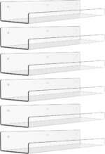upsimples 6 Pack Acrylic Shelves for Wall Storage, 15" x 4“ Floating Bookshelves for Kids, Display Shelf Organizer for Bathroom, Bedroom, Living Room, Kitchen, Room Decor, Clear - Image 2