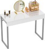 GreenForest Vanity Desk with 2 Drawers,Glossy Desktop White Desk for Bedroom,Makeup Table with Storage Space,Small Desk for Home Office,39 inch No Mirror - Image 2