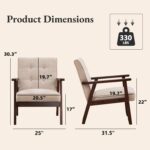 Bonzy Home Mid-Century Modern Accent Chair, Upholstered Fabric Armchair with Solid Wood Frame, Comfy Retro Leisure Chair Reading Chair for Living Room, Bedroom - Image 3