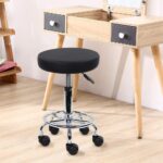 KKTONER PU Leather Round Rolling Stool with Foot Rest Swivel Height Adjustment Spa Drafting Salon Tattoo Work Office Massage Stools Task Chair Small (Black) - Image 3