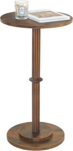 MaxSmeo Drink Table, Small Side Table for Small Spaces, Modern Round End Table with Fluted Wood Leg, Rustic Brown - Image 2