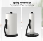 VEHHE Paper Towel Holder Countertop, Black Paper Towel Holder with Spring Activated Arm and Damping Effect, Simply Tear Paper Towel Stand for Bathroom and Kitchen (Black) - Image 5