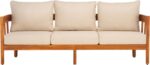 SAFAVIEH Outdoor Collection Owen Natural Teak Solid Wood/Taupe Cushion 3-Seater Sofa - Image 2
