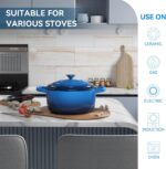 Miereirl 6 Quart Enameled Dutch Oven Pot with Lid, Cast Iron Dutch Oven with Dual Handles for Bread Baking, Cooking, Non-stick Enamel Coated Cookware (Dark Blue) - Image 5