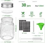 CycleMore 30 Pack 4oz Glass Mason Spice Jars, Round Spice Containers with Silver Metal Caps and Pour/Sift Shaker Lids-80pcs Labels,1 Silicone Collapsible Funnel,1 Brush and 1pcs Pen Included - Image 3