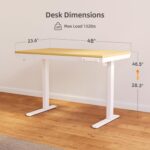 Claiks Bamboo Standing Desk with Drawers, 48×24 Inch Adjustable Stand Up Desks, Quick Install Computer Desk with USB and TapeC Ports, Bamboo - Image 4